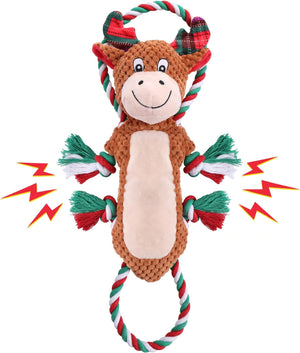 UPSKY Christmas Dog Toy with Squeaker, Dog Chew Toys with Rope Clean Teeth, Cute Dog Squeaky Toys with Cotton Material, Interactive Durable Dog Plush Toy for Small, Medium, Large Dog.