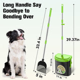 UPSKY Pooper Scooper Swivel Bin & Rake with 100 Waste Bags, Dog Pooper Scooper Bags Attachment for Large Medium Small Dogs, Long Handle Metal Dog Poop Scooper with Lid Hook for Yard Dog Kennel Green