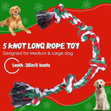 UPSKY Christmas Dog Rope Toy for Large Medium Dogs, Dog Chew Toy for Aggressive Chewers, Indestructible 3 Feet 5 Knots Rope Toy, Heavy Duty Tough Dog Toy, Interactive for Large Dogs