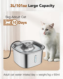 UPSKY Cat Water Fountain Stainless Steel 101oz/3L Cat Fountain for Drinking, Pet Water Fountain for Cats Indoor, Metal Automatic Dog Water Bowl Dispenser Kitty Feeding with Water Level Window