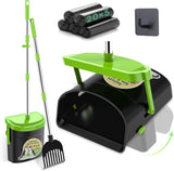 UPSKY Pooper Scooper Swivel Bin & Rake with 100 Waste Bags, Dog Pooper Scooper Bags Attachment for Large Medium Small Dogs, Long Handle Metal Dog Poop Scooper with Lid Hook for Yard Dog Kennel Green