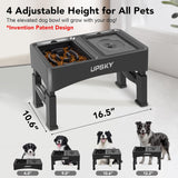 UPSKY 2-in-1 Elevated Dog Bowls Slow Feeder, 4 Height Adjustable Raised Dog Bowl Stand No Spill Dog Water Bowl Dispenser, Non-Slip Dog Food and Water Bowl for Small Medium Large Dogs, Cats,Black.