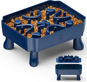 UPSKY Slow Feeder Dog Bowls,2 in 1 Dog Puzzle Slow Feeder for Large Breed, Maze Elevated Dog Food Bowl Anti-Choking Interactive Dog Feeding Bowls Slow Down Eating for Boredom & Anxiety Blue