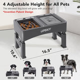 UPSKY 2-in-1 Elevated Dog Bowls Slow Feeder, 4 Height Adjustable Raised Dog Bowl Stand No Spill Dog Water Bowl Dispenser, Non-Slip Dog Food and Water Bowl for Small Medium Large Dogs, Cats, Grey.