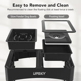 UPSKY 2-in-1 Elevated Dog Bowls Slow Feeder, 4 Height Adjustable Raised Dog Bowl Stand No Spill Dog Water Bowl Dispenser, Non-Slip Dog Food and Water Bowl for Small Medium Large Dogs, Cats,Black.