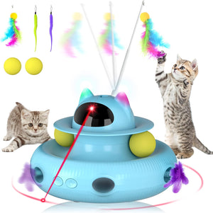 UPSKY 4-in-1 Interactive Electronic Toy for Indoor Kitten, 2023 Upgrade Automatic Pointer Feather Wand Toy, and Cat Roller Toy Relieves Anxiety & Boredom