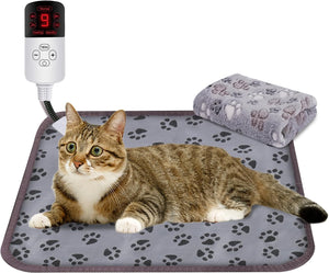 UPSKY Pet Heating Pad 9 Adjustable Temperature Cat Dog Heating Mat with Timer, Waterproof Pet Warming Pad 18" x 18" Electric Pet Heated Bed Mat with Chew Resistant Indoor Heating Pad for Cats Dogs