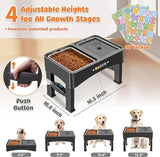 Decflow 3-in-1 Elevated Dog Bowls, 4 Height Adjustable Raised Dog Bowls with Stainless Steel Dog Food Bowls, Slow Feeder, No Spill Water Bowl, DIY Stickers Foldable Pet Bowl for Medium Large Dogs.