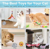 UPSKY 24 PCS Cat Toys, 3-Level Turntable Kitten Toys Set, Interactive Cat Roller Toys for Indoor Cats, Catnip Toys, Cat Teaser Toys, Mice Toys, Spring Toys, and Various Ball Toys for Kitty.