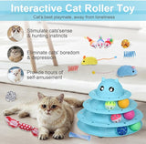 UPSKY 24 PCS Cat Toys, 3-Level Turntable Kitten Toys Set, Interactive Cat Roller Toys for Indoor Cats, Catnip Toys, Cat Teaser Toys, Mice Toys, Spring Toys, and Various Ball Toys for Kitty.