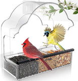 Decflow Window Bird Feeders for Outside, Clear Bird Window Feeder with 3 Strong Adhesive Sheets, Transparent Acrylic Bird House for Window Viewing, Removable Tray, Wild Bird Watching Gift