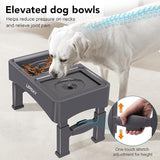 UPSKY 2-in-1 Elevated Dog Bowls Slow Feeder, 4 Height Adjustable Raised Dog Bowl Stand No Spill Dog Water Bowl Dispenser, Non-Slip Dog Food and Water Bowl for Small Medium Large Dogs, Cats, Grey.