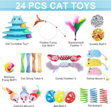 UPSKY 24 PCS Cat Toys, 3-Level Turntable Kitten Toys Set, Interactive Cat Roller Toys for Indoor Cats, Catnip Toys, Cat Teaser Toys, Mice Toys, Spring Toys, and Various Ball Toys for Kitty.