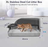 UPSKY Stainless Steel Cat Litter Box with Lid, XL Extra Large Metal Litter Box for Big Cats, Enclosed Steel Kitty Litter Box with High Sided, Anti-leakage, Non-sticky, Easy to Clean, Include Scoop