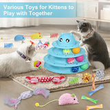 UPSKY 24 PCS Cat Toys, 3-Level Turntable Kitten Toys Set, Interactive Cat Roller Toys for Indoor Cats, Catnip Toys, Cat Teaser Toys, Mice Toys, Spring Toys, and Various Ball Toys for Kitty.