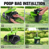 UPSKY Pooper Scooper Swivel Bin & Rake with 100 Waste Bags, Dog Pooper Scooper Bags Attachment for Large Medium Small Dogs, Long Handle Metal Dog Poop Scooper with Lid Hook for Yard Dog Kennel Green