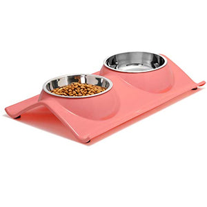 UPSKY Double Dog Cat Bowls, Premium Stainless Steel Pet Bowls Non-Spill(Rose Red)