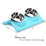 UPSKY Double Dog Cat Bowls, Premium Stainless Steel Pet Bowls Non-Spill(Sky Blue)