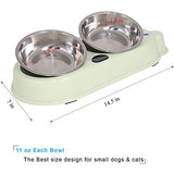 UPSKY Double Dog Cat Bowls, Premium Stainless Steel Pet Bowls with Cute Modeling(Green)