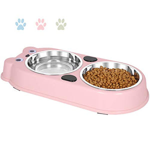 UPSKY Double Dog Cat Bowls, Premium Stainless Steel Pet Bowls with Cute Modeling(Pink)