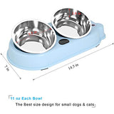 UPSKY Double Dog Cat Bowls, Premium Stainless Steel Pet Bowls with Cute Modeling(Blue)