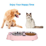 UPSKY Double Dog Cat Bowls, Premium Stainless Steel Pet Bowls with Cute Modeling(Pink)