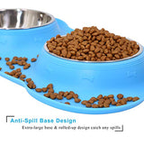 UPSKY Dog Cat Bowls Stainless Steel, Double Dog Food and Water Bowls with Non-Slip Mats