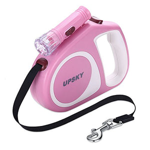 UPSKY Retractable Dog Leash, 16 ft Scalable Dog Walking Leash with Bright Flashlight(Pink)