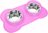 UPSKY Dog Cat Bowls Stainless Steel Double Dog Food and Water Bowls with No-Spill No-Skid Silicone Mat, Pet Feeder Bowls Small Puppy Bowl for Small Dogs Cats (Pink)