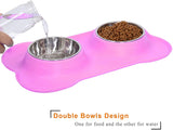 UPSKY Dog Cat Bowls Stainless Steel Double Dog Food and Water Bowls with No-Spill No-Skid Silicone Mat, Pet Feeder Bowls Small Puppy Bowl for Small Dogs Cats (Pink)