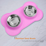 UPSKY Dog Cat Bowls Stainless Steel Double Dog Food and Water Bowls with No-Spill No-Skid Silicone Mat, Pet Feeder Bowls Small Puppy Bowl for Small Dogs Cats (Pink)